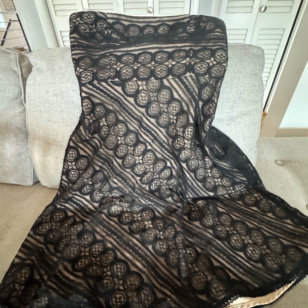 Petite Black Strapless Lace Dress